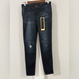 1822 Denim Dark Blue Distressed Skinny Ankle Jeans, 29